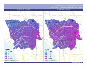 Catchment Prioritization Index maps comparing load-based and concentration-based scores for the Ballona Creek Watershed
