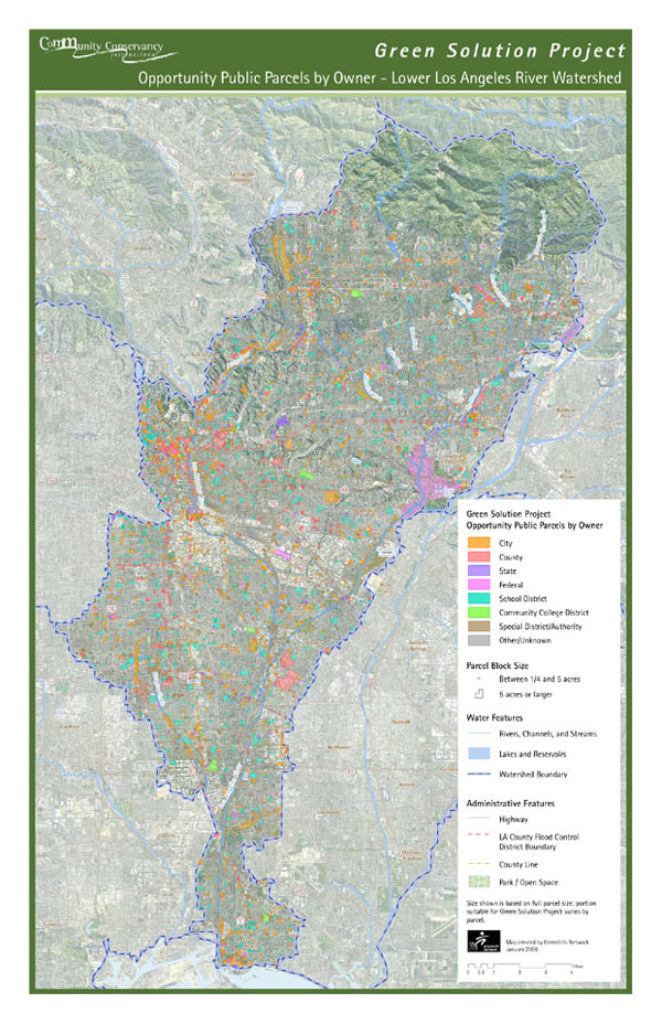 Opportunity parcels by ownership for Green Solutions projects in the Lower Los Angeles River watershed